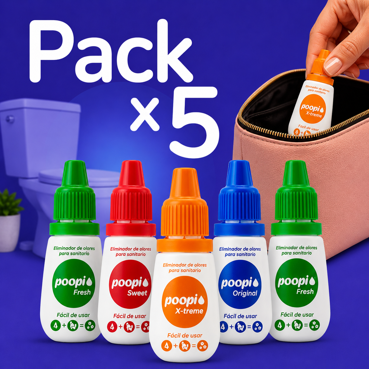 Eliminador de olor para baño -Gotas para el baño - Poopi pack x 5 -Eliminador de olores