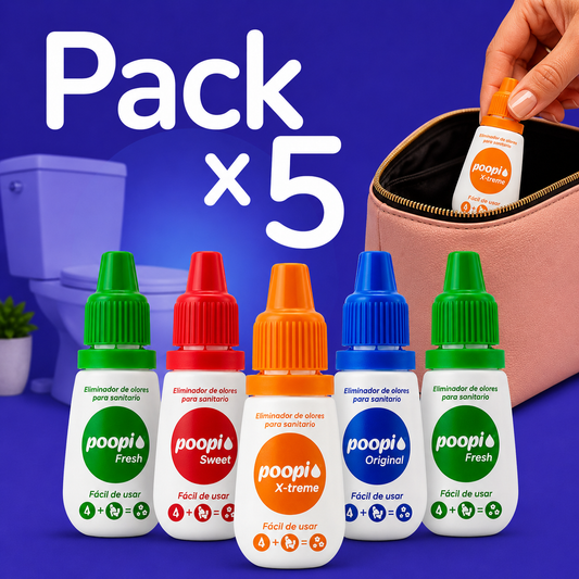Eliminador de olor para baño -Gotas para el baño - Poopi pack x 5 -Eliminador de olores