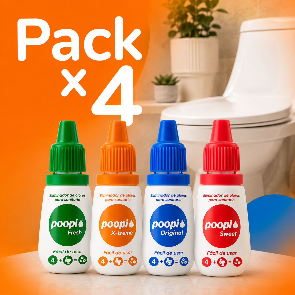 Eliminador de olores para el sanitario Poopi – gotas para el baño Pack x 4